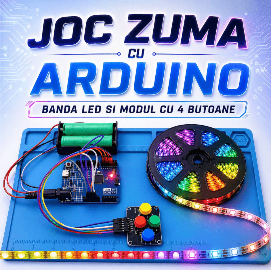 Realizarea propriului joc Zuma cu Arduino, banda LED RGB si modulul cu 4 butoane colorate