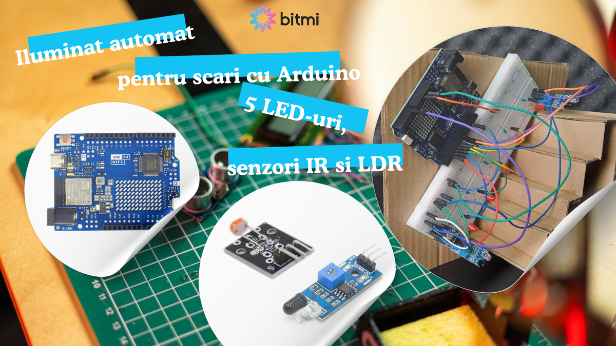 Iluminat automat pentru scari cu Arduino, 5 LED-uri, senzori IR si LDR