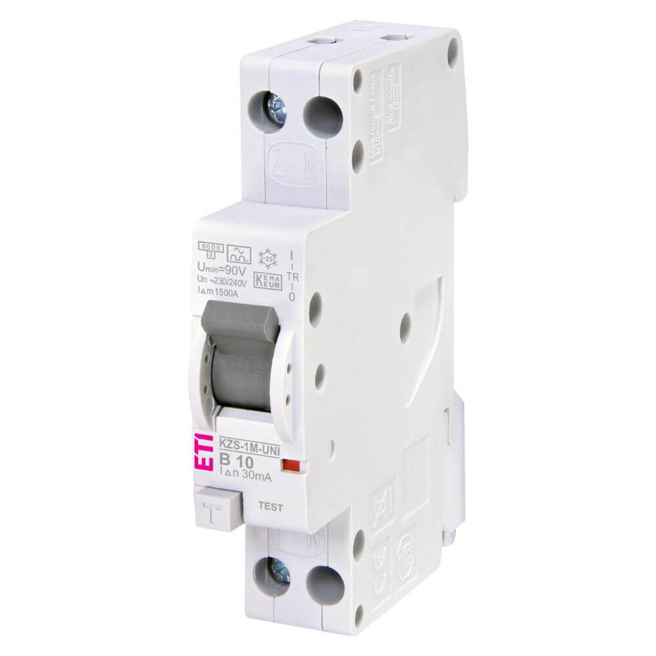 Diferential RCBO KZS-1M-UNI 1p+N A B10/0.03 - ETI 002176022