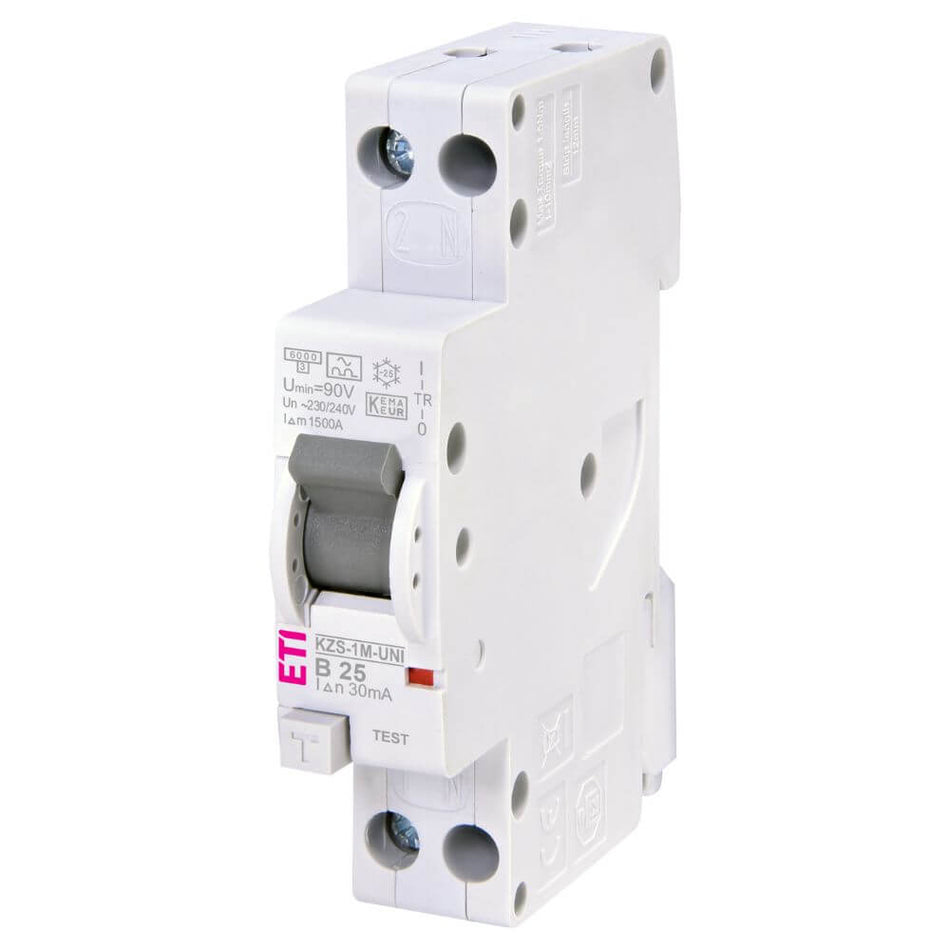 Diferential RCBO KZS-1M-UNI 1p+N A B25/0.03 - ETI 002176026