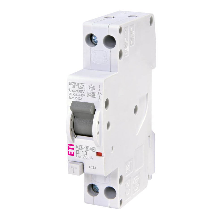 Siguranta automata cu protectie diferentiala RCBO KZS-1M-UNI 1p+N A B13/0.03 ETI 002176023