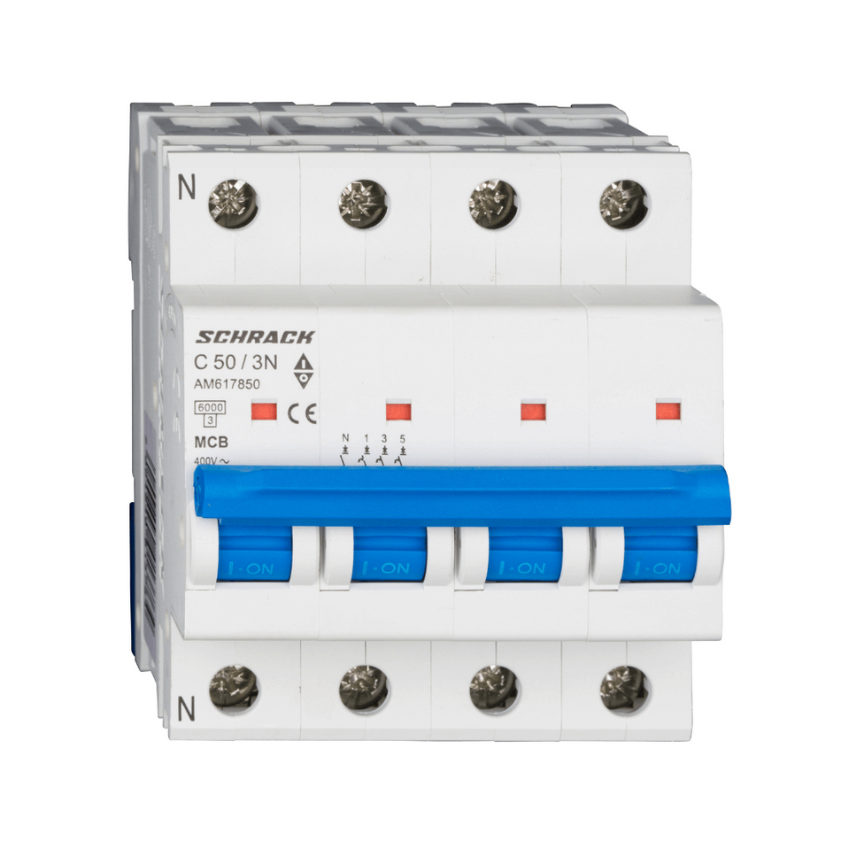 Intrerupator automat modular (MCB) AMPARO, 6kA, C 50A, 3P+N, SCHRACK AM617850