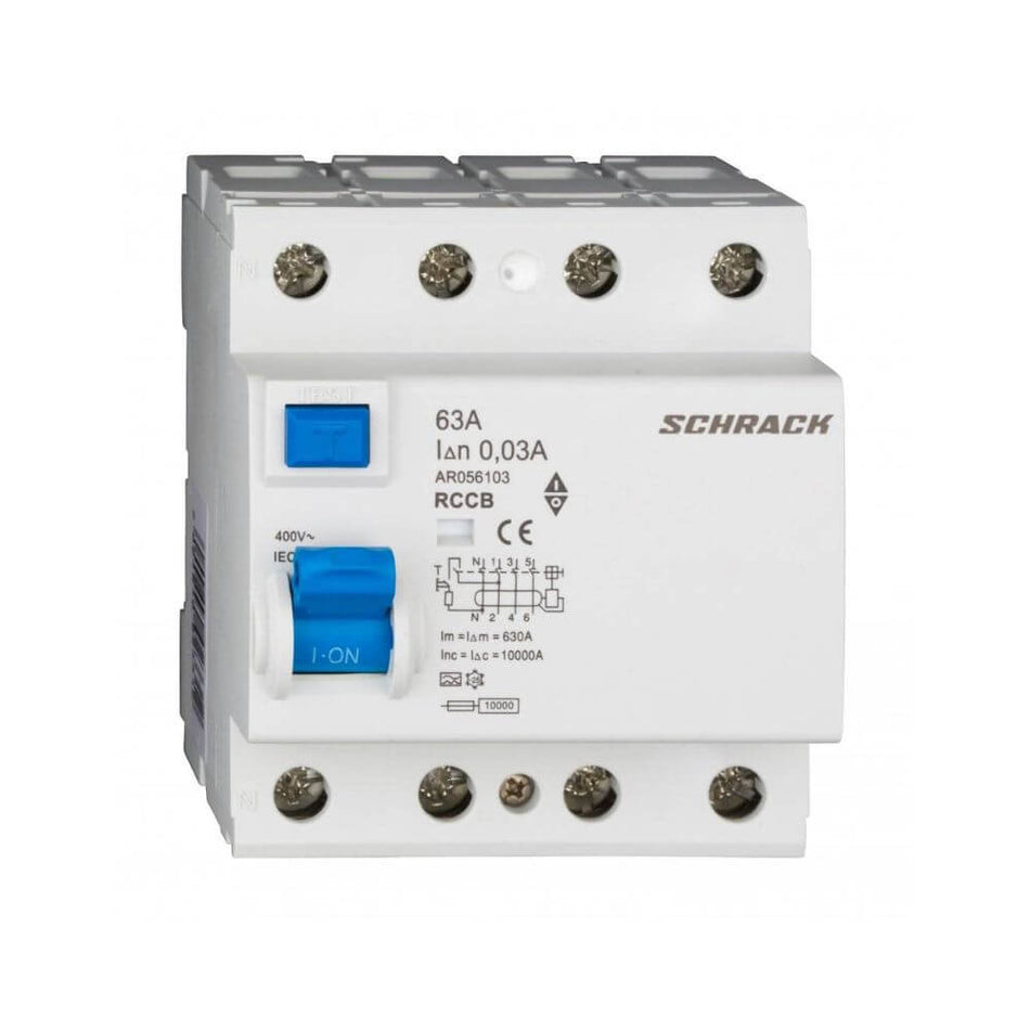 Diferential AMPARO (10kA), 63A, 4-poli, 30mA, tip A, SCHRACK AR056103
